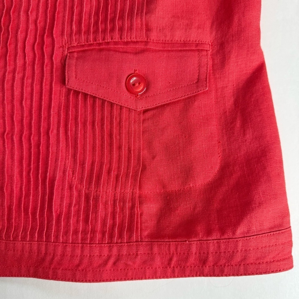 JONES NY 14P Petite Reddish Orange 100% Linen Pin Tuck Design Blazer Jacket - Picture 4 of 11